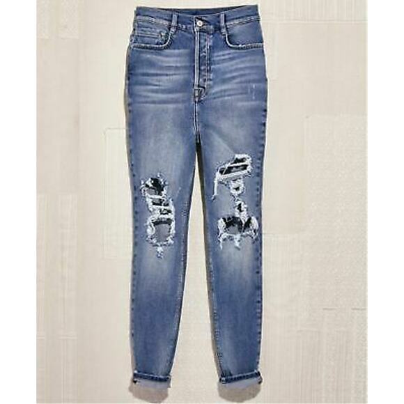 Free People Women's Phoenix High-Rise Ripped Skinny Jeans Navy Size 24, $98 NWT - Picture 2 of 5